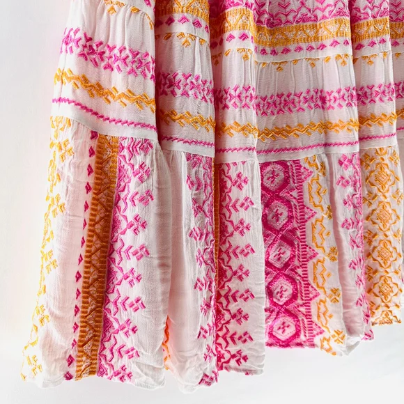 HALE BOB Piera GAUZE EMBROIDERED White + Pink Tiered MAXI SKIRT Layered WOMENS M - Picture 5 of 9